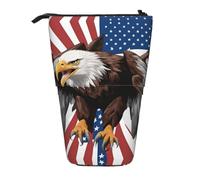 hgnbcsa Eagle with USA Flag Print Zipper Pencil Case, Telescopic Design Bag, Compact to Expandable, for Stationery Cosmetic Items