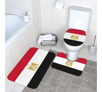 hgnbcsa Egyptian flag Printed Bathroom Carpet, Non Slip Flannel Mat Set, Durable Contoured Toilet Rugs, For Guest Room