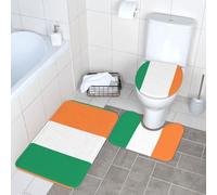hgnbcsa Irish flag Printed Bathroom Carpet, Non Slip Flannel Mat Set, Durable Contoured Toilet Rugs, For Guest Room