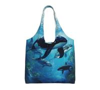 Hgnbcsa Killer Whales Swim Along Canvas Shoulder Bag For Women, Large Spacious Tote For Everyday Commute Grocery Shopping Travel