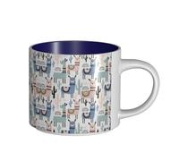 hgnbcsa Llama Alpaca Cactus Print Full Wrap Printed Mugs, Large Capacity Ceramic Mugs, with Non-Slip Bottom for Home Kitchen Office