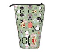 hgnbcsa Lovely Cartoon Cats Print Zipper Pencil Case, Telescopic Design Bag, Compact to Expandable, for Stationery Cosmetic Items