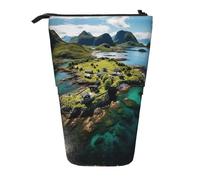 hgnbcsa Norway Islands Print Zipper Pencil Case, Telescopic Design Bag, Compact to Expandable, for Stationery Cosmetic Items