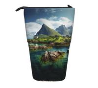hgnbcsa Norway Islands Print Zipper Pencil Case, Telescopic Design Bag, Compact to Expandable, for Stationery Cosmetic Items
