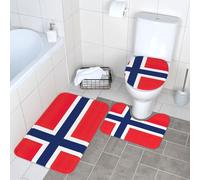 hgnbcsa Norwegian flag Printed Bathroom Carpet, Non Slip Flannel Mat Set, Durable Contoured Toilet Rugs, For Guest Room