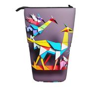 hgnbcsa Papercraft Cranes Print Zipper Pencil Case, Telescopic Design Bag, Compact to Expandable, for Stationery Cosmetic Items