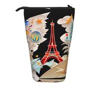 hgnbcsa Paris Eiffel Tower Print Zipper Pencil Case, Telescopic Design Bag, Compact to Expandable, for Stationery Cosmetic Items