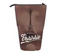 hgnbcsa Parisian Coffee Eiffel Tower Print Zipper Pencil Case, Telescopic Design Bag, Compact to Expandable, for Stationery Cosmetic Items