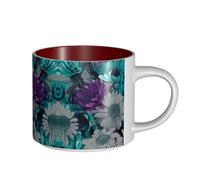 hgnbcsa Purple and Teal Flowers Print Full Wrap Printed Mugs, Large Capacity Ceramic Mugs, with Non-Slip Bottom for Home Kitchen Office