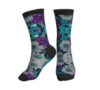 hgnbcsa purple and teal flowers Printed Patterned Crew Socks Moisture Wicking Sports Stockings for Daily Casual Dress Outfit
