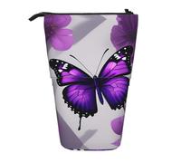 hgnbcsa Purple Butterfly and Flower 1 Print Zipper Pencil Case, Telescopic Design Bag, Compact to Expandable, for Stationery Cosmetic Items