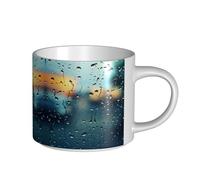 hgnbcsa Rain Drops on Glass Print Full Wrap Printed Mugs, Large Capacity Ceramic Mugs, with Non-Slip Bottom for Home Kitchen Office