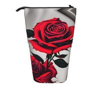 hgnbcsa Red Rose Print Zipper Pencil Case, Telescopic Design Bag, Compact to Expandable, for Stationery Cosmetic Items