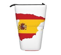 hgnbcsa Spanish Flag Map Print Zipper Pencil Case, Telescopic Design Bag, Compact to Expandable, for Stationery Cosmetic Items