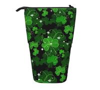 hgnbcsa St Patricks Day Leaves Print Zipper Pencil Case, Telescopic Design Bag, Compact to Expandable, for Stationery Cosmetic Items