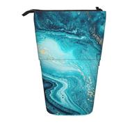 hgnbcsa Stone Blue Gold Marble Print Zipper Pencil Case, Telescopic Design Bag, Compact to Expandable, for Stationery Cosmetic Items
