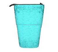 hgnbcsa Teal Blue Print Zipper Pencil Case, Telescopic Design Bag, Compact to Expandable, for Stationery Cosmetic Items