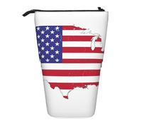 hgnbcsa USA Flag Map Print Zipper Pencil Case, Telescopic Design Bag, Compact to Expandable, for Stationery Cosmetic Items