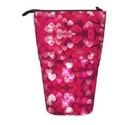 hgnbcsa Valentine's Day Love Heart Print Zipper Pencil Case, Telescopic Design Bag, Compact to Expandable, for Stationery Cosmetic Items
