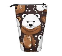 hgnbcsa White Bear Brown Bear Print Zipper Pencil Case, Telescopic Design Bag, Compact to Expandable, for Stationery Cosmetic Items