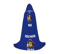 hgnbcsa Wisconsin State Flag Print Hooded Cape For Full Length Teenagers, Halloween Long Cloak With Hood Unisex Robe Costume