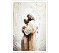 HGNSVRJX Jesus Hugging Woman Wall Art Safe In His Arms Wall Art Pictures Posters Paintings Artwork Decorations for Dining Room Living Room Kitchen Christian Spiritual