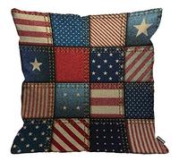 HGOD DESIGNS American Flag Cushion Cover,Patchwork of American Flag Square Denim Stars Blue and Red Throw Pillow Case Home Decorative for Living Room Bedroom Sofa Chair 18X18 Inch Pillowcase 45X45cm