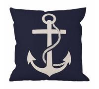 HGOD DESIGNS Anchor Pillow Case Navy Blue White Nautical Sailing Decor Anchor Cotton Linen Square Cushion Cover Pillowcase Home Decorative Armchair Bedroom Livingroom 18 x 18 inch