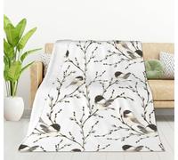 HGOD DESIGNS Bird Throw Blanket Flannel Fleece Blanket Willow Branches and Birds Black-capped Chickadee Lightweight Throw for Bed Sofa Travel Teens Birthday 130x150cm