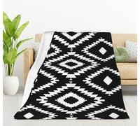HGOD DESIGNS Black White Repeating Geometric Tiles with Dotted Rhombus Flannel Fleece Bed Blanket Throw Blanket Lightweight Cozy Plush Blanket for Bedroom Living Rooms Sofa Couch 130x150cm