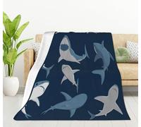 HGOD DESIGNS Blue Cartoon Shark Print Flannel Fleece Bed Blanket Throw Blanket Lightweight Cozy Plush Blanket for Bedroom Living Rooms Sofa Couch 100x130cm