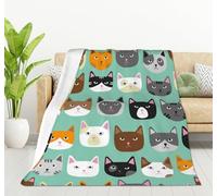 HGOD DESIGNS Cat Flannel Fleece Bed Blanket 40 x 50 inch Cartoon Curte Cat Face Pattern Throw Blanket Lightweight Cozy Plush Blanket for Bedroom Living Rooms Sofa Couch