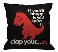 HGOD DESIGNS Cushion Cover Funny Red Dinosaur With Letter If You're Happy You Know It Throw Pillow Cover Home Decorative for Men/Women//living room Bedroom Sofa Chair 18X18 Inch Pillowcase