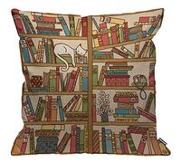 HGOD DESIGNS Cushion Cover Nerd Book Lover Cat Sleeping Over Bookshelf in Library Boho,Throw Pillow Case Home Decorative for Men/Women Living Room Bedroom Sofa Chair 18X18 Inch Pillowcase 45X45cm