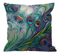 HGOD DESIGNS Cushion Cover Peacock Feather Oil Painting Feathers White Blue Pink Throw Pillow Cover Home Decorative for Men/Women living room Bedroom Sofa Chair 18X18 Inch Pillowcase