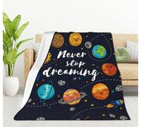 HGOD DESIGNS Cute Outer Space Planets Blanket Fleece Never stop dreaming Throw Blanket Comets Sun Cosmos Blanket for Women Solar System Fuzzy Plush Blanket for Bed Couch Sofa Chair Office (40"x 50")