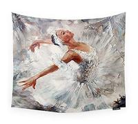 HGOD DESIGNS Dancer Tapestry Wall Hanging White Cute Ballerina Dancing Oil Painting Room Decorative Wall Tapestry For Men/Women/Girl/Boy Polyester 60"X40"