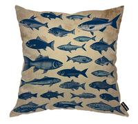 HGOD DESIGNS Fish Square Pillow Cushion Cover,Vintage Underwater World Sea Life Ocean Fish Icons Cotton Linen Cushion Covers Home Decorative Throw Pillowcases 18x18inch