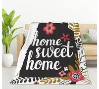 HGOD DESIGNS Floral Elements Home Sweet Home Flannel Fleece Bed Blanket Throw Blanket Lightweight Cozy Plush Blanket for Bedroom Living Rooms Sofa Couch 100x130cm