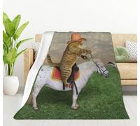 HGOD DESIGNS Funny Cat Throw Blanket Ultra Soft Warm All Season The Cat Cowboy on a Horse Decorative Fleece Blankets for Bed Chair Car Sofa Couch Bedroom 40"X50"