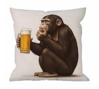 HGOD DESIGNS Gorilla Pillow Cover,Decorative Throw Pillow Monkey Sitting and Thoughtful Look A Glass of Beer Pillow Cases Cotton Linen Square Cushion Covers for Home Sofa Couch 18x18 inch Brown