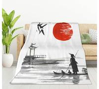 HGOD DESIGNS Japan Traditional Japanese painting Man with boat Fleece Throw Blanket Ultra Soft Cozy Blooming Decorative Flannel Blanket All Season for Home Couch Bed Chair Travel 130x150cm