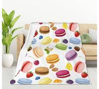 HGOD DESIGNS Macarons Flannel Fleece Bed Blanket 40 x 50 inch Colorful Macarons Cake and Various Fruits Throw Blanket Lightweight Cozy Plush Blanket for Bedroom Living Rooms Sofa Couch