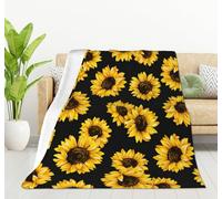 HGOD DESIGNS Sunflowers Black Tropical Flower Daisy Throw Blanket Ultra Soft Warm All Season Cute Floral Sunflower Decorative Fleece Blankets for Bed Chair Car Sofa Couch Bedroom 100x130cm