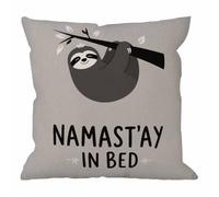 HGOD DESIGNS Throw Pillow Case Namastay in Bed Sloth Cotton Linen Square Cushion Cover Standard Pillowcase for Men Women Home Decorative Sofa Armchair Bedroom Livingroom 18 x 18 inch