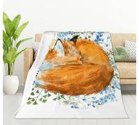 HGOD DESIGNS Watercolor Sleeping Fox Fleece Throw Blanket Ultra Soft Cozy Blooming Decorative Flannel Blanket All Season for Home Couch Bed Chair Travel 100x130cm