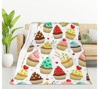 HGOD DESIGNS Yummy Colored Cupcakes Blanket Cute Cupcake Pattern Throw Blanket Sweet Dessert Flannel Soft Warm Cozy Fuzzy 130x150cm Throw Blanket for for Women, Men