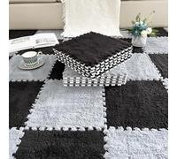 HGOuhK Plush interlocking carpet tiles Plush Foam Puzzle Mat, 10 Square Interlocking Foam Tiles, Fluffy Carpet For Living Room, Bedroom(Black+Gray)