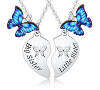 Hgreiwgk Big Sister Little Sister Matching Heart Charm Butterfly Pendant Necklace Set: Butterfly Gifts for Best Friend