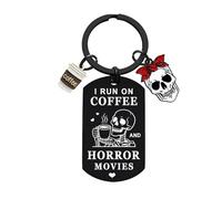Hgreiwgk Horror Keyring Horror Movie Gifts Coffee Themed Gift for Women Goth Keyring Spooky Skull Keyrings Halloween Accessories Birthday Gift for Office Worker Friends